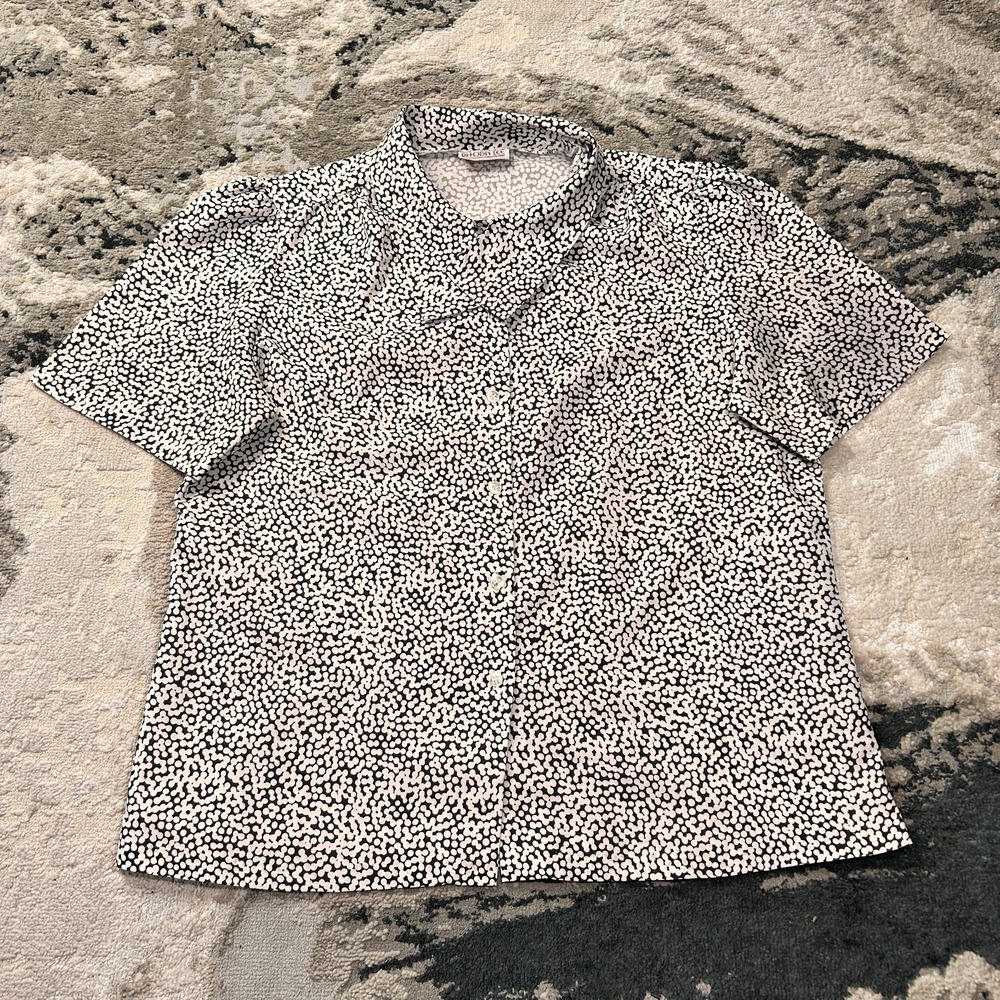 Vintage Rhoda Lee Blouse Top Womens 14 Black White Polka Dot Button Front Casual